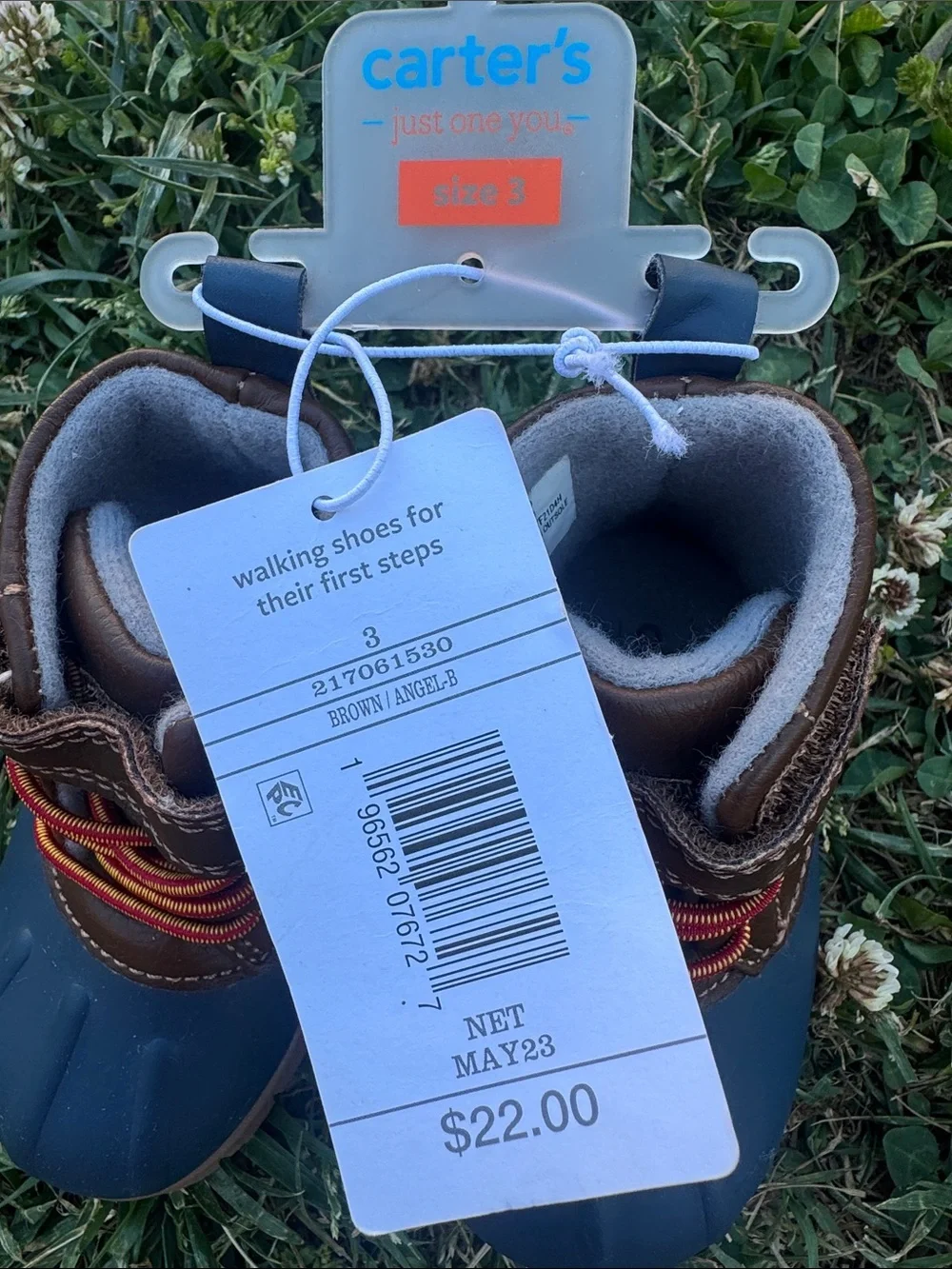 Carter's Navy Blue and Brown Waterproof Kids Duck Boots with Orange Laces